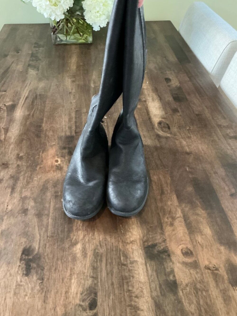 UGG Black Leather Tall Boots Size 8.5 Back Zip